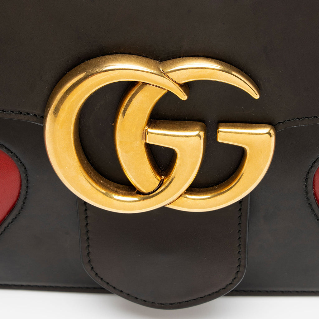 Gucci Calfskin Malaga Kid Heart GG Marmont Small Flap Bag (SHF-oXH119)