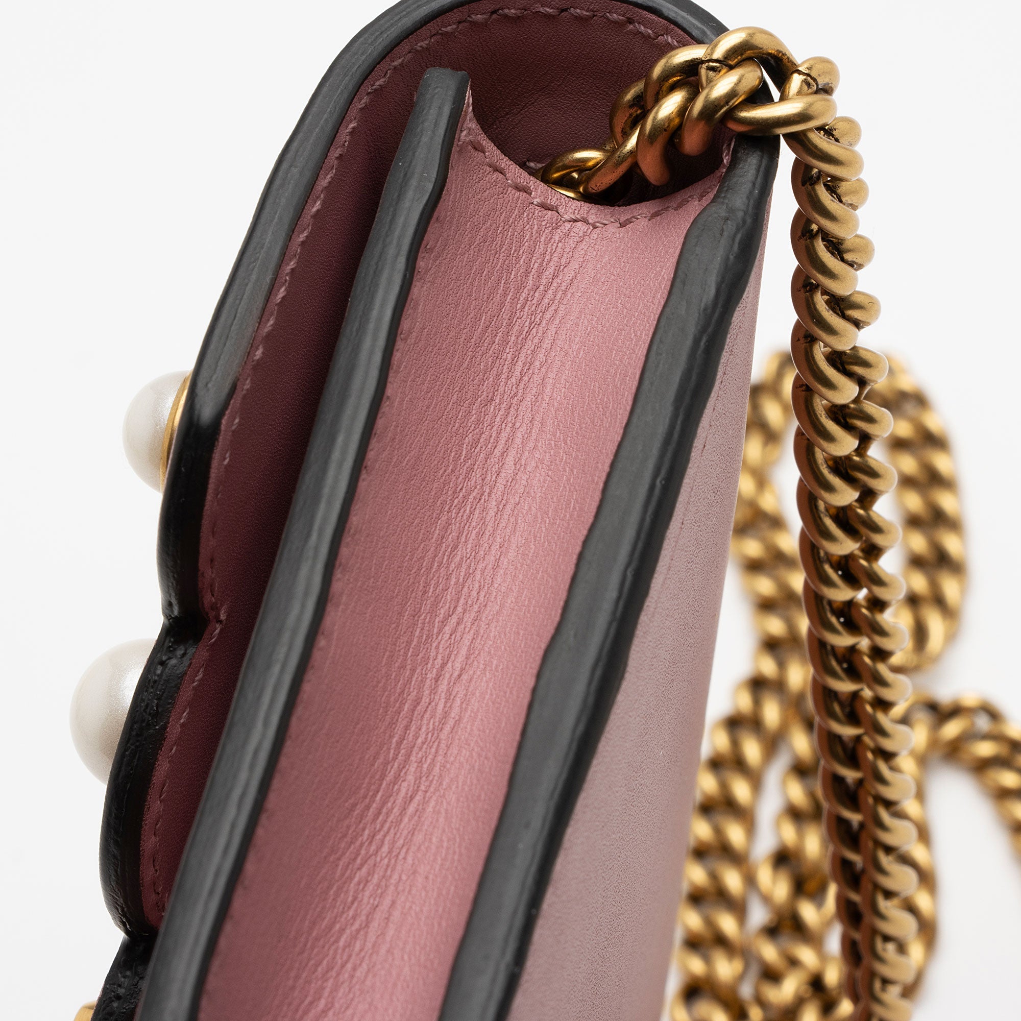 Gucci Calfskin Peony Pearly Mini Wallet on Chain