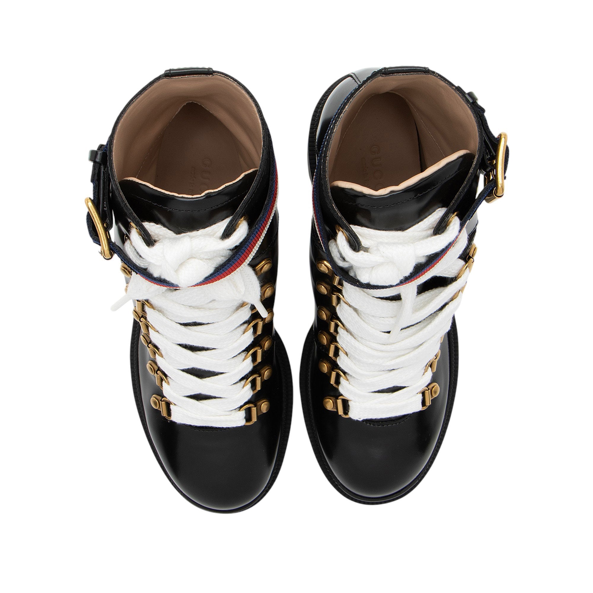 Gucci Calfskin Web Sylvie Combat Boots - Size 6 / 36