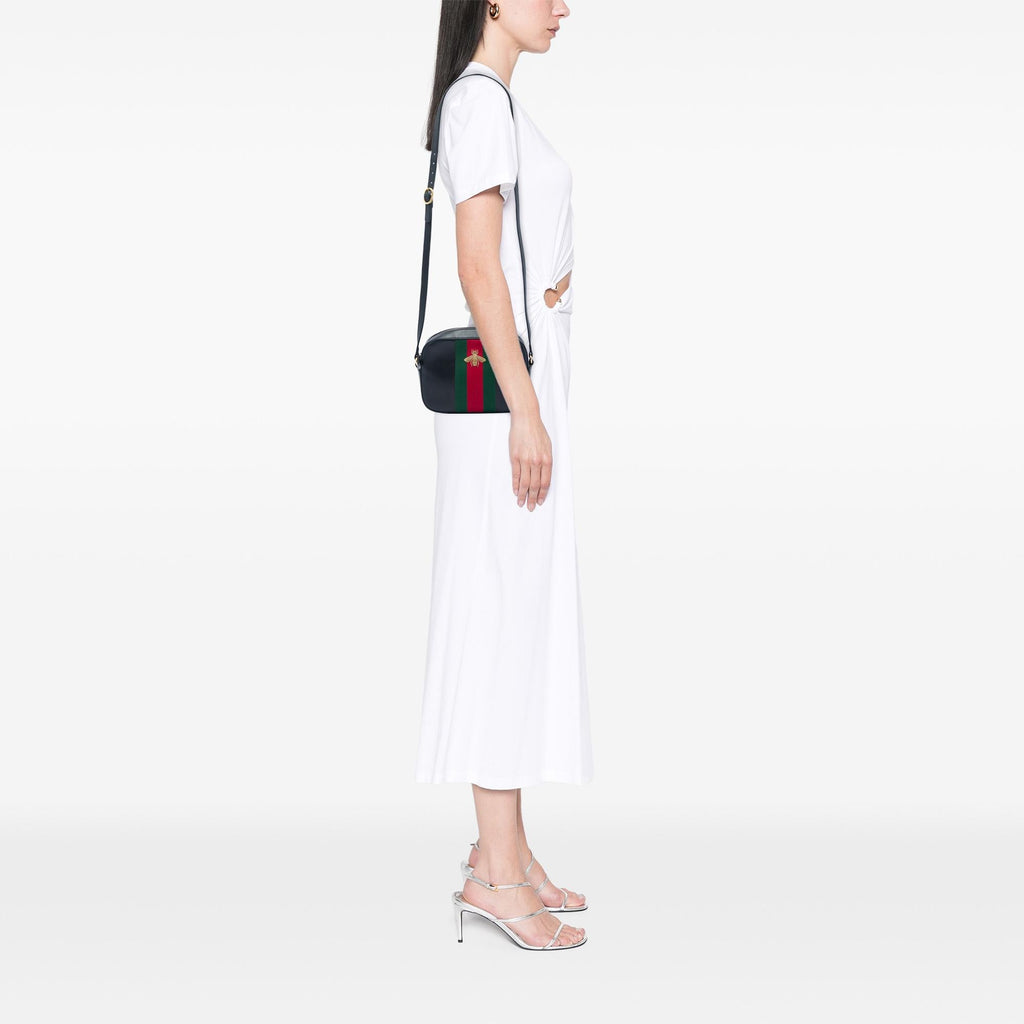 Gucci Calfskin Web Webby Bee Camera Bag