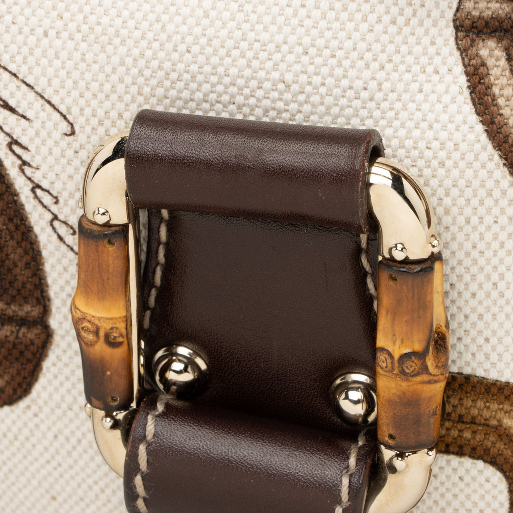 Gucci Horsebit Canvas Bamboo Satchel