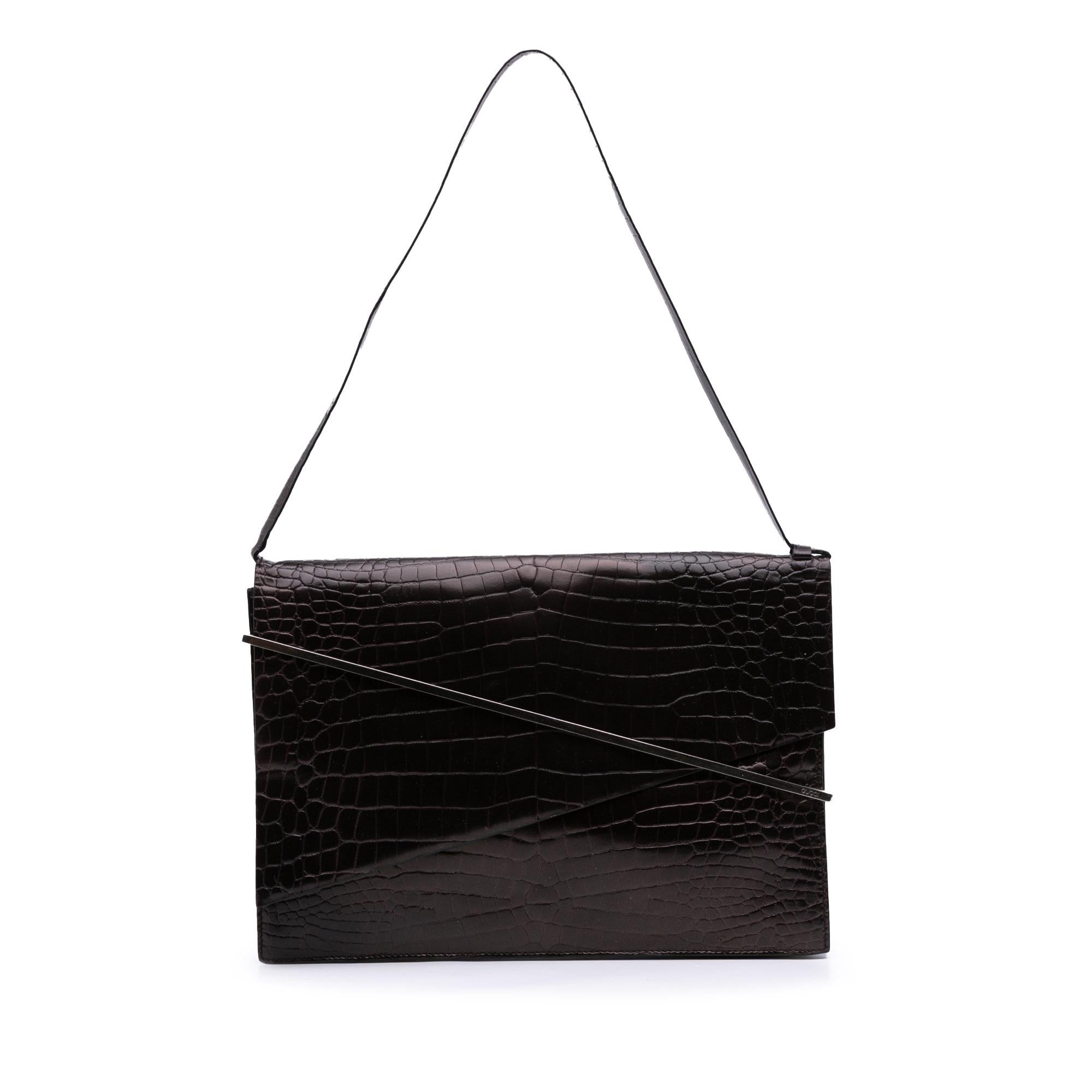 Gucci Croc Embossed Leather Broadway Envelope Shoulder Bag