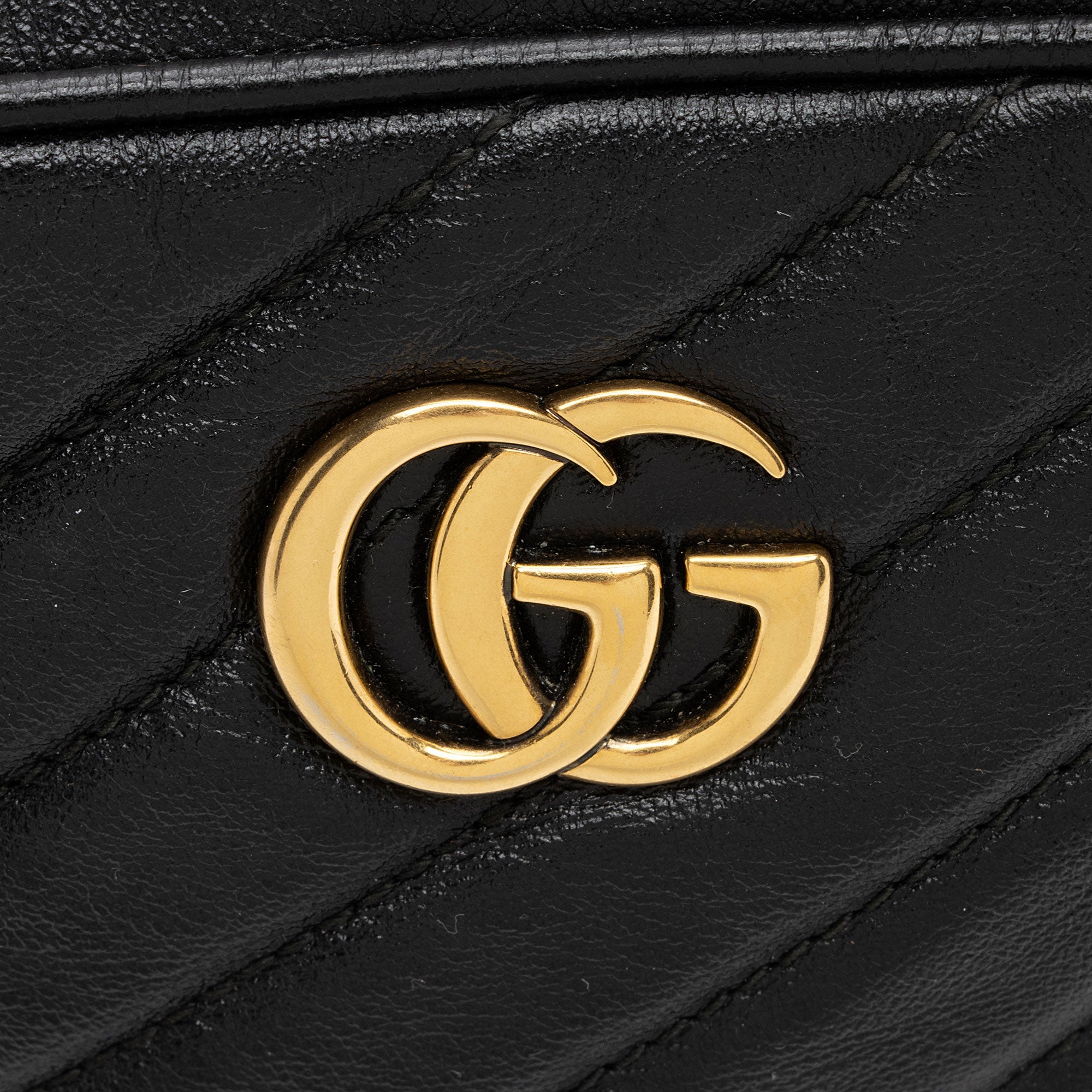 Gucci Diagonal Matelasse Leather GG Marmont Double Zip Mini Camera Bag