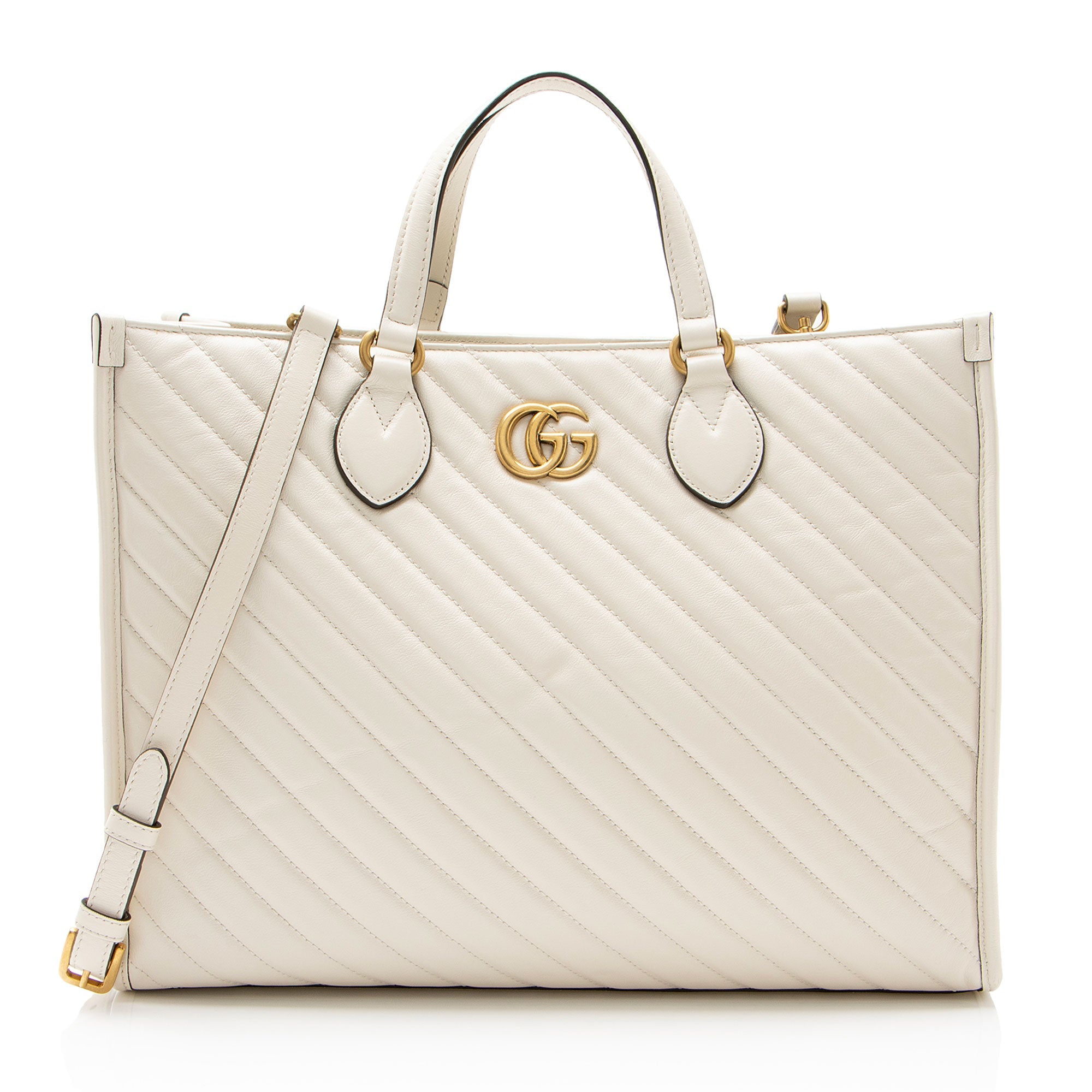 Gucci Diagonal Matelasse Leather GG Marmont Tote
