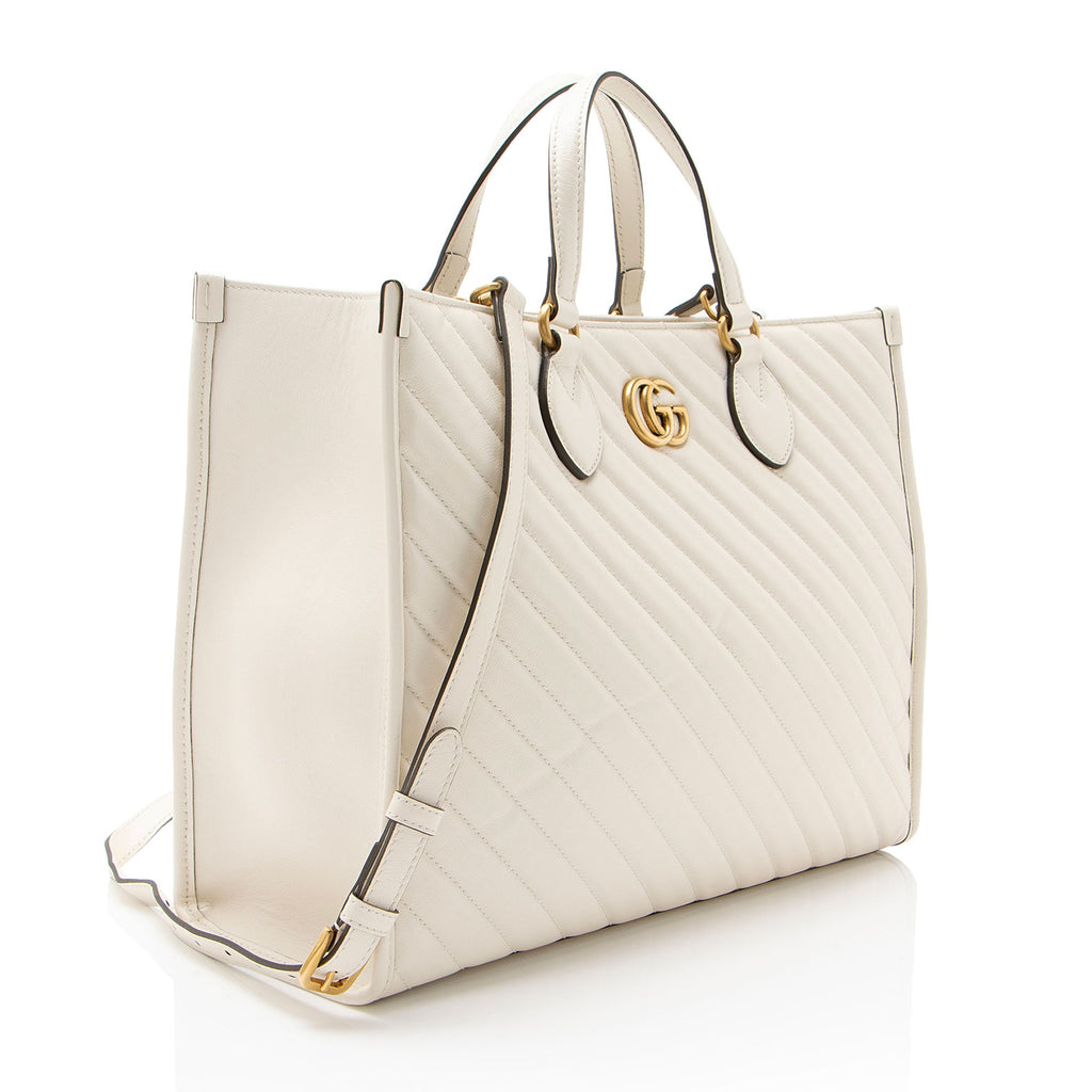 Gucci Diagonal Matelasse Leather GG Marmont Tote