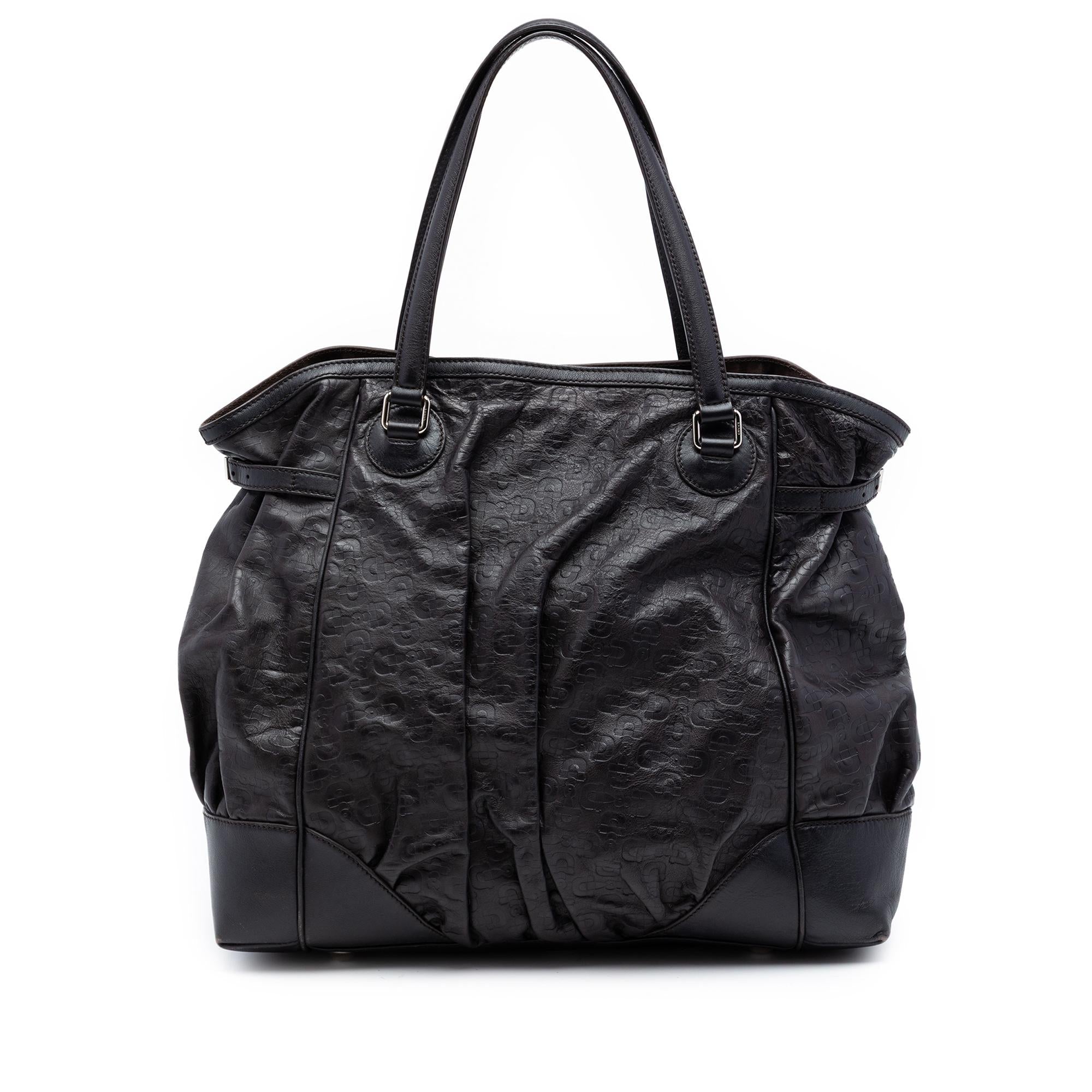 Gucci Embossed Leather Horsebit Full Moon Tote