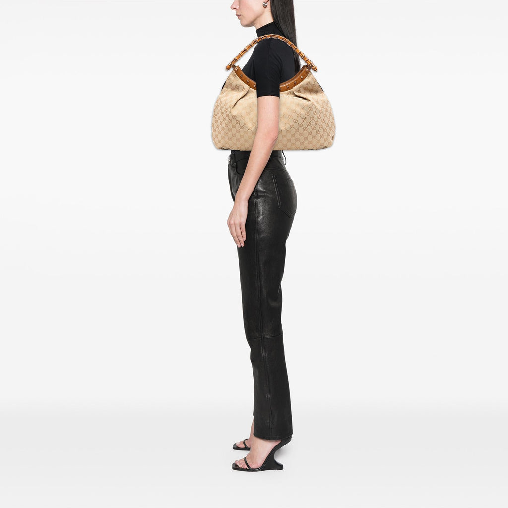 Gucci GG Canvas Bamboo Studded Hobo