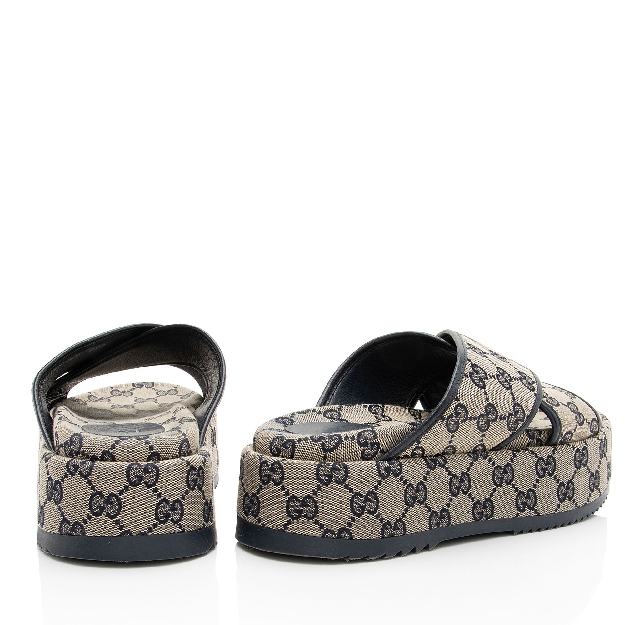 Gucci GG Canvas Crisscross Platform Sandals - Size 8.5 / 38.5