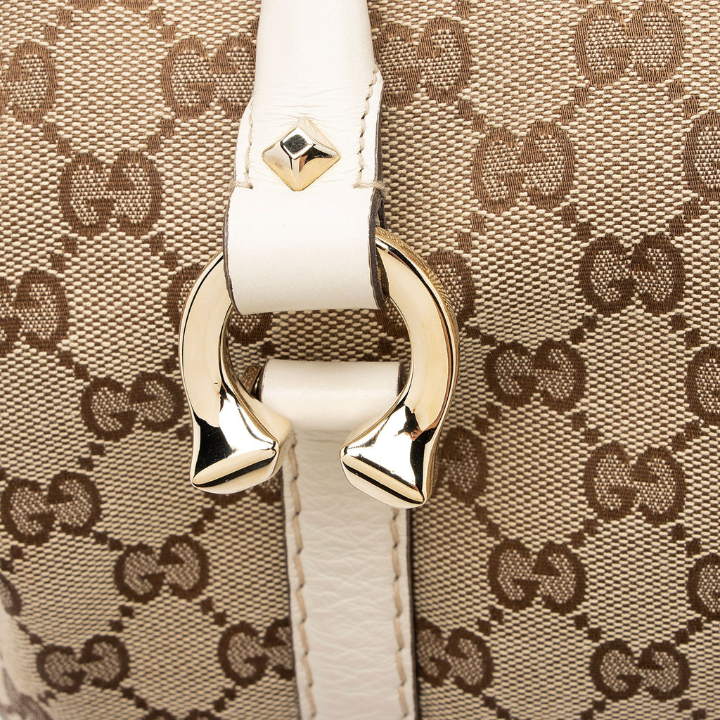 Gucci GG Canvas Horsebit Nailhead Medium Boston Bag