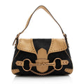 Gucci Canvas Leather Studded Horsebit Shoulder Bag (SHF-21925)