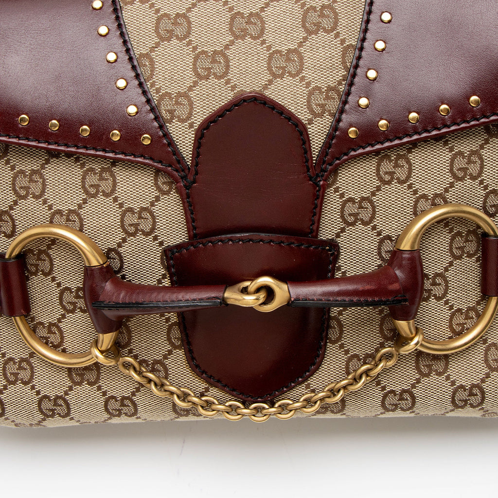 Gucci GG Canvas Leather Studded Horsebit Shoulder Bag
