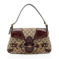 Gucci GG Canvas Leather Studded Horsebit Shoulder Bag