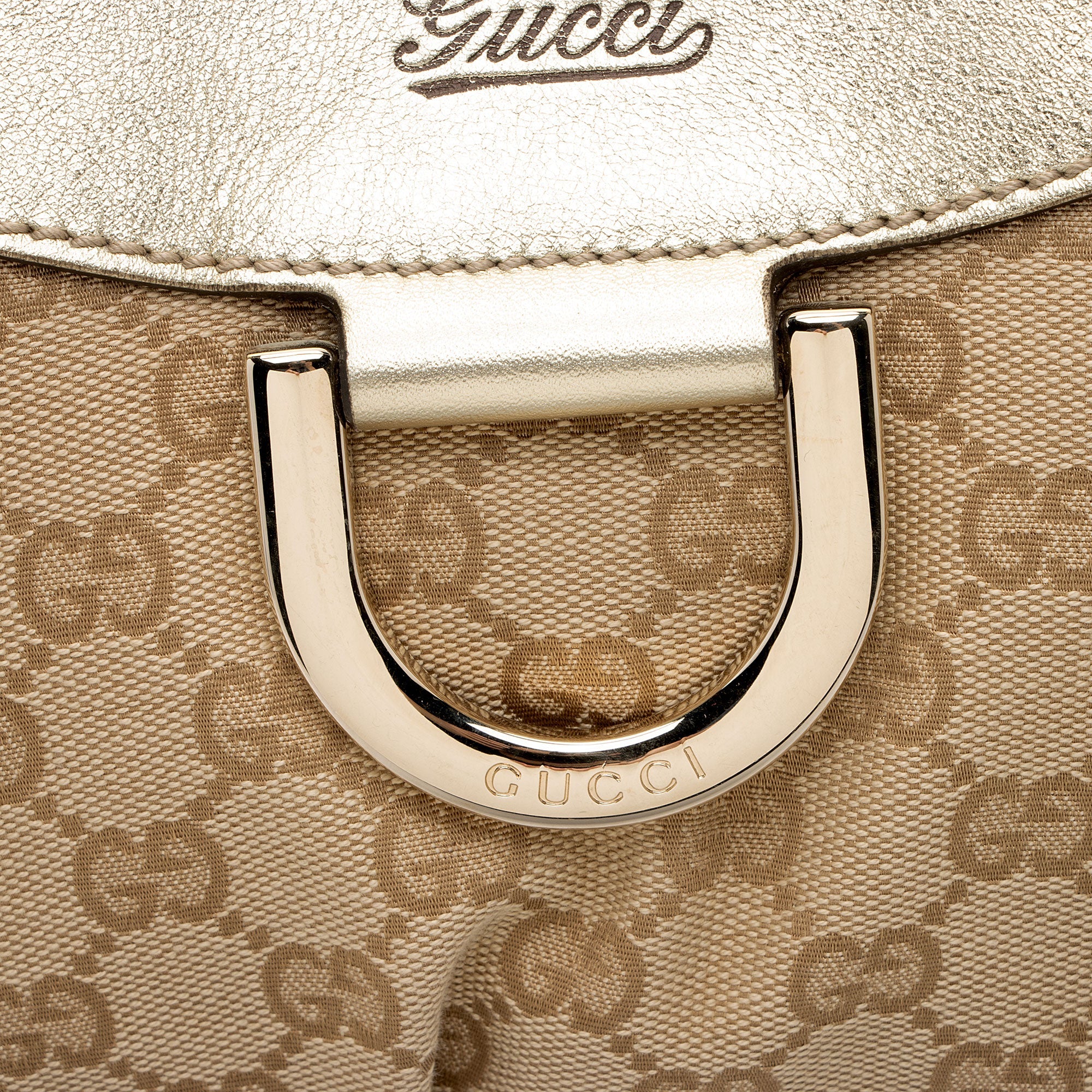 Gucci GG Canvas Metallic Leather D Ring Medium Hobo (SHF-hGJsEO)