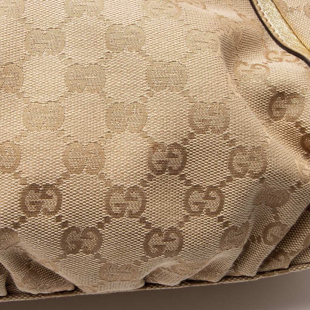 Gucci GG Canvas Metallic Leather D Ring Small Hobo (SHF-nI1P2Q)