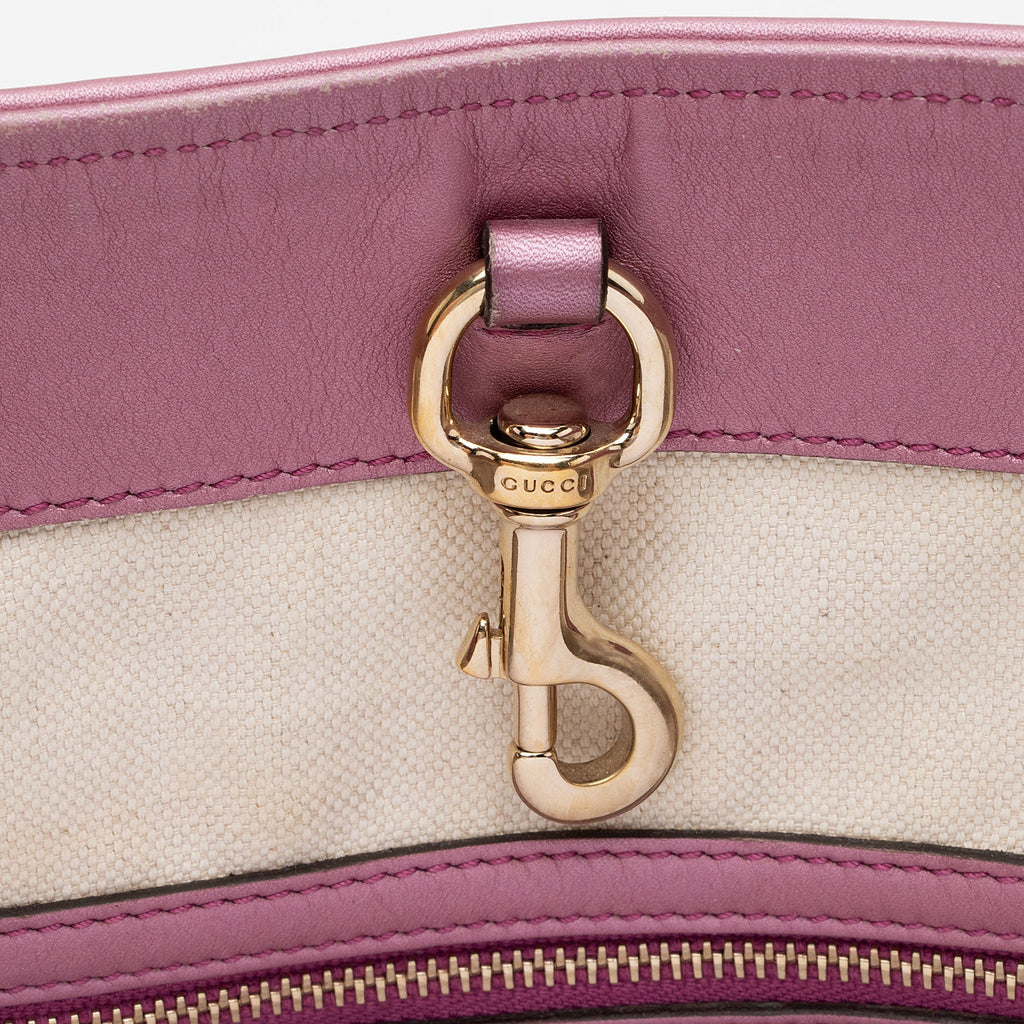 Gucci GG Canvas Metallic Leather Heart Bit Charm Medium Tote (SHF-5MJYxM)