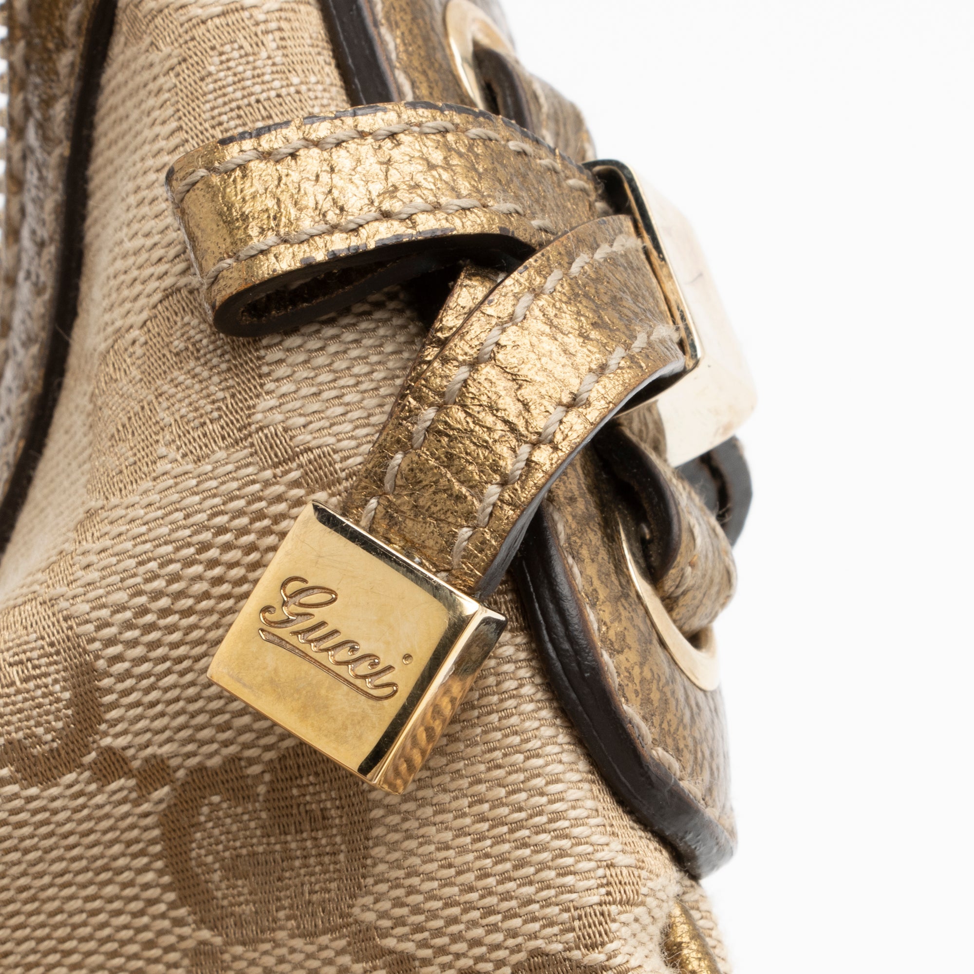 Gucci GG Canvas Metallic Leather Princy Large Hobo (SHF-23778)