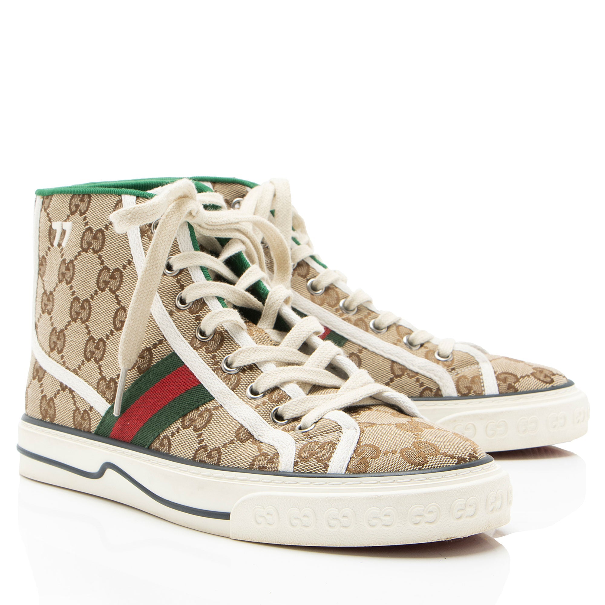 Gucci GG Canvas Web 1977 Tennis High Top Sneakers - Size 8 / 38