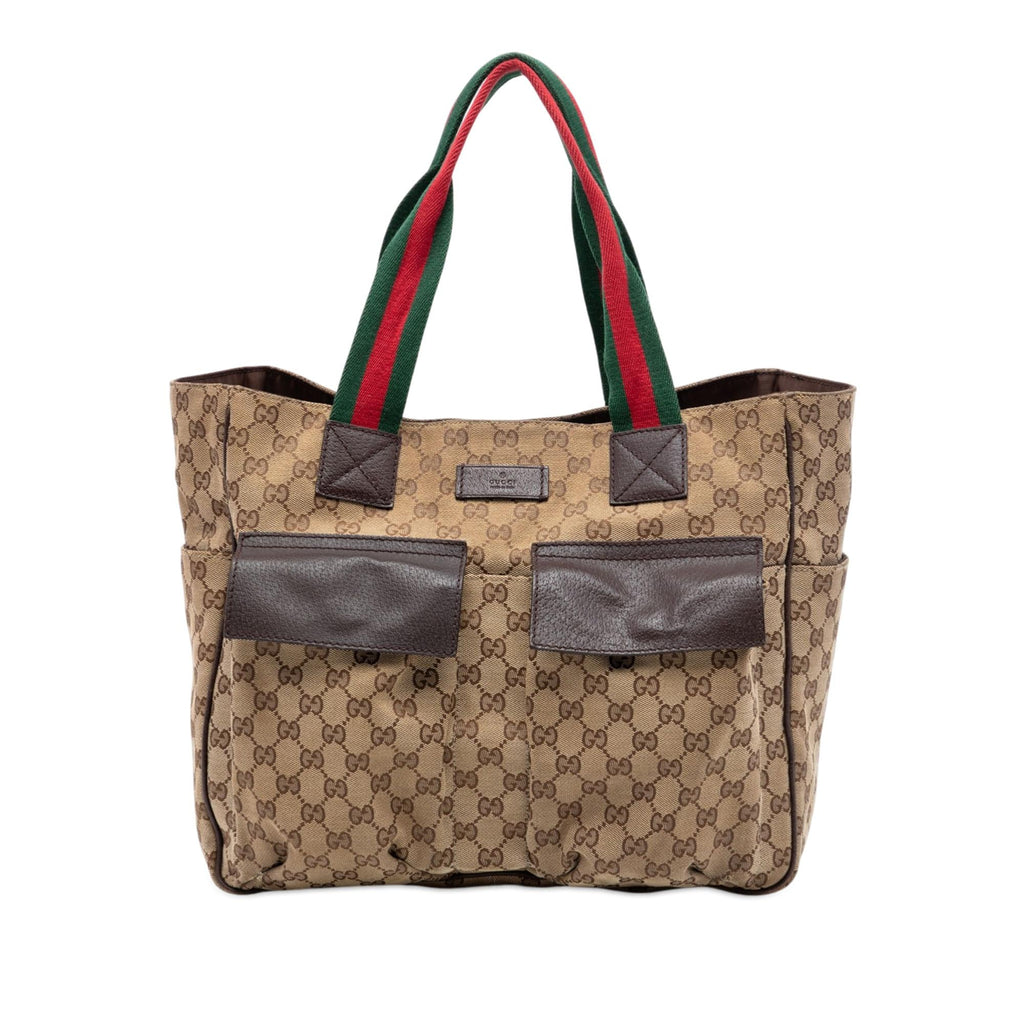 Gucci GG Canvas Web Double Pockets Tote