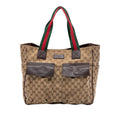 Gucci GG Canvas Web Double Pockets Tote