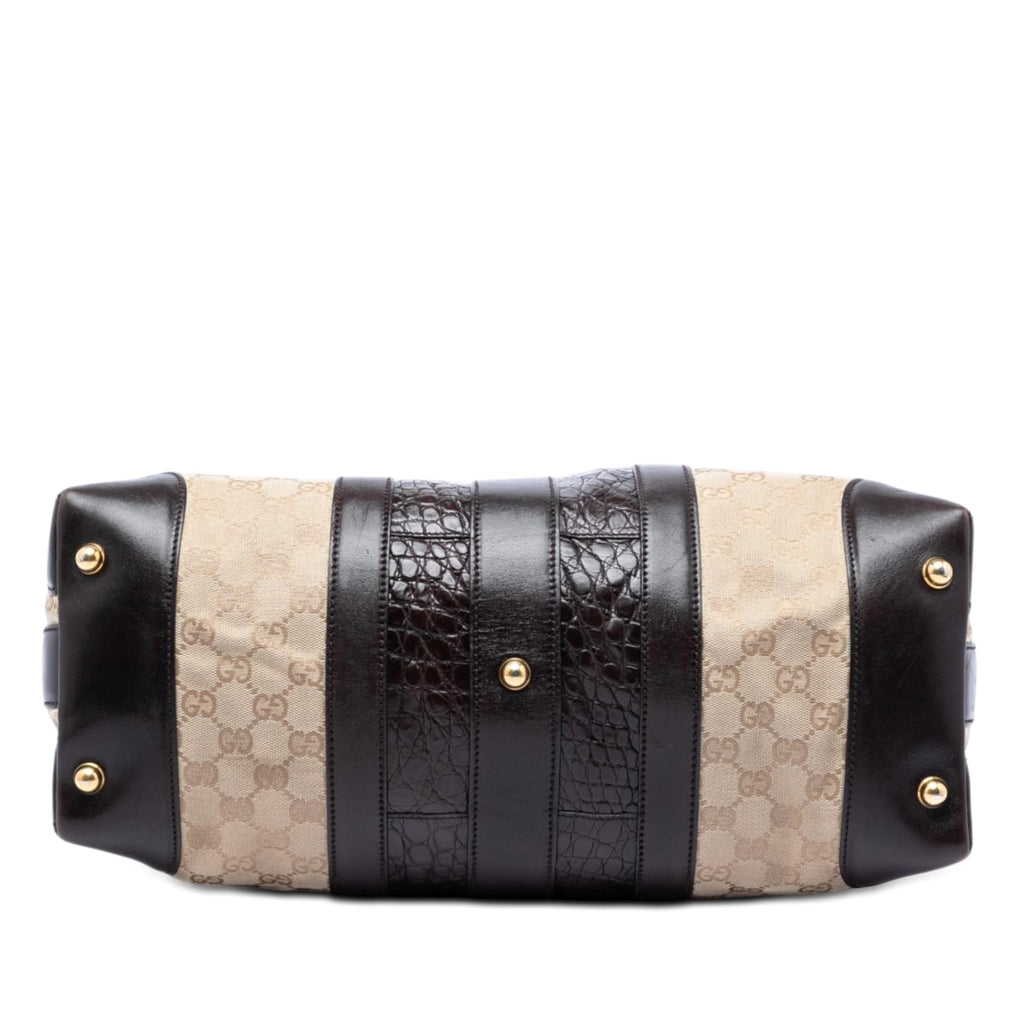 Gucci GG Canvas and Crocodile Embossed Calfskin Secret Satchel