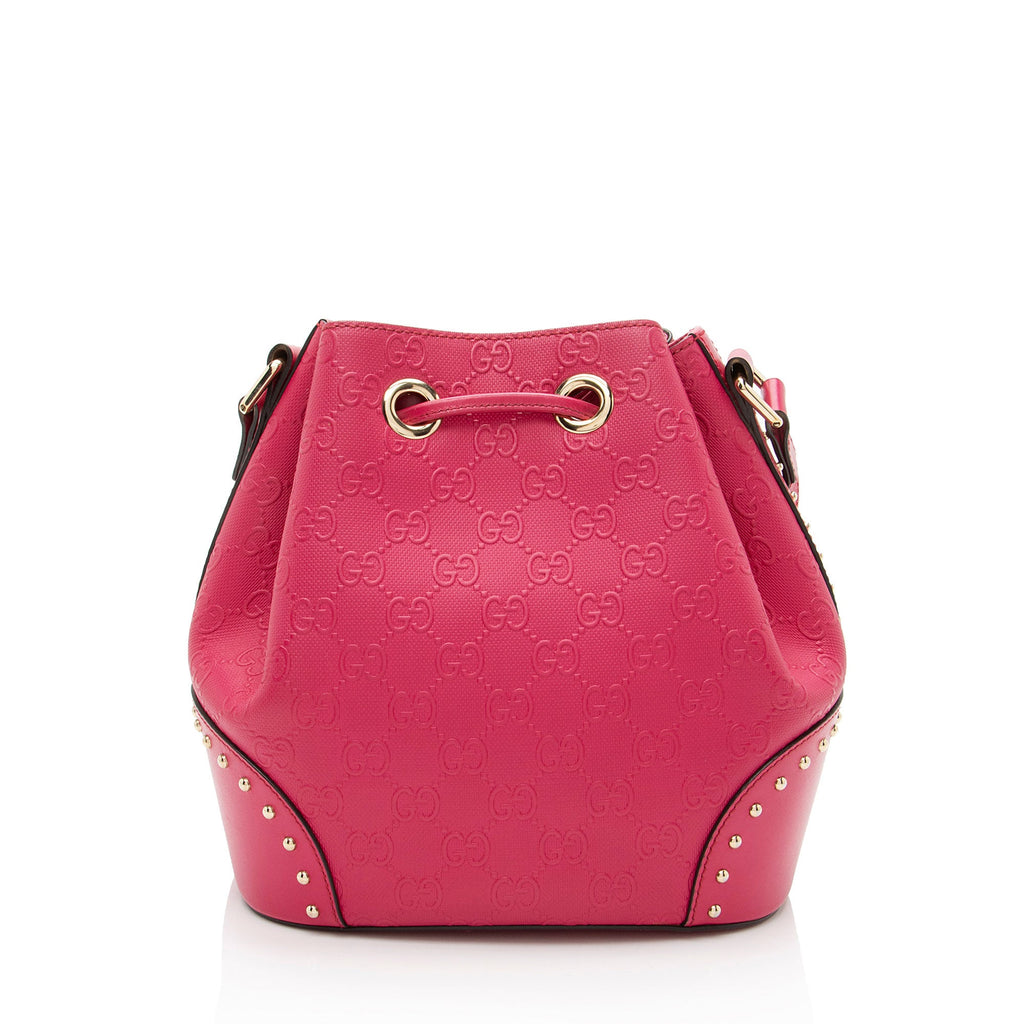 Gucci GG Debossed Leather Studded Bright Bucket Bag