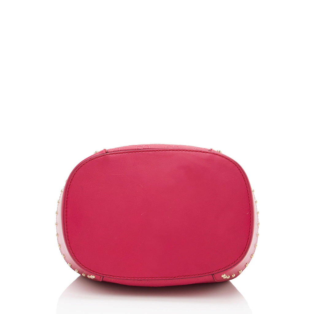 Gucci GG Debossed Leather Studded Bright Bucket Bag