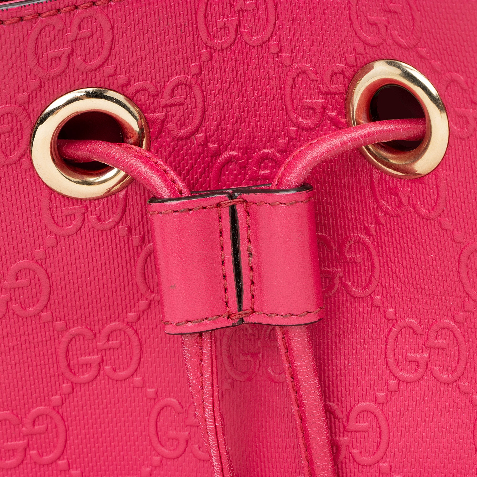 Gucci GG Debossed Leather Studded Bright Bucket Bag