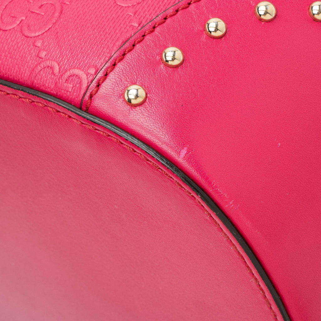 Gucci GG Debossed Leather Studded Bright Bucket Bag