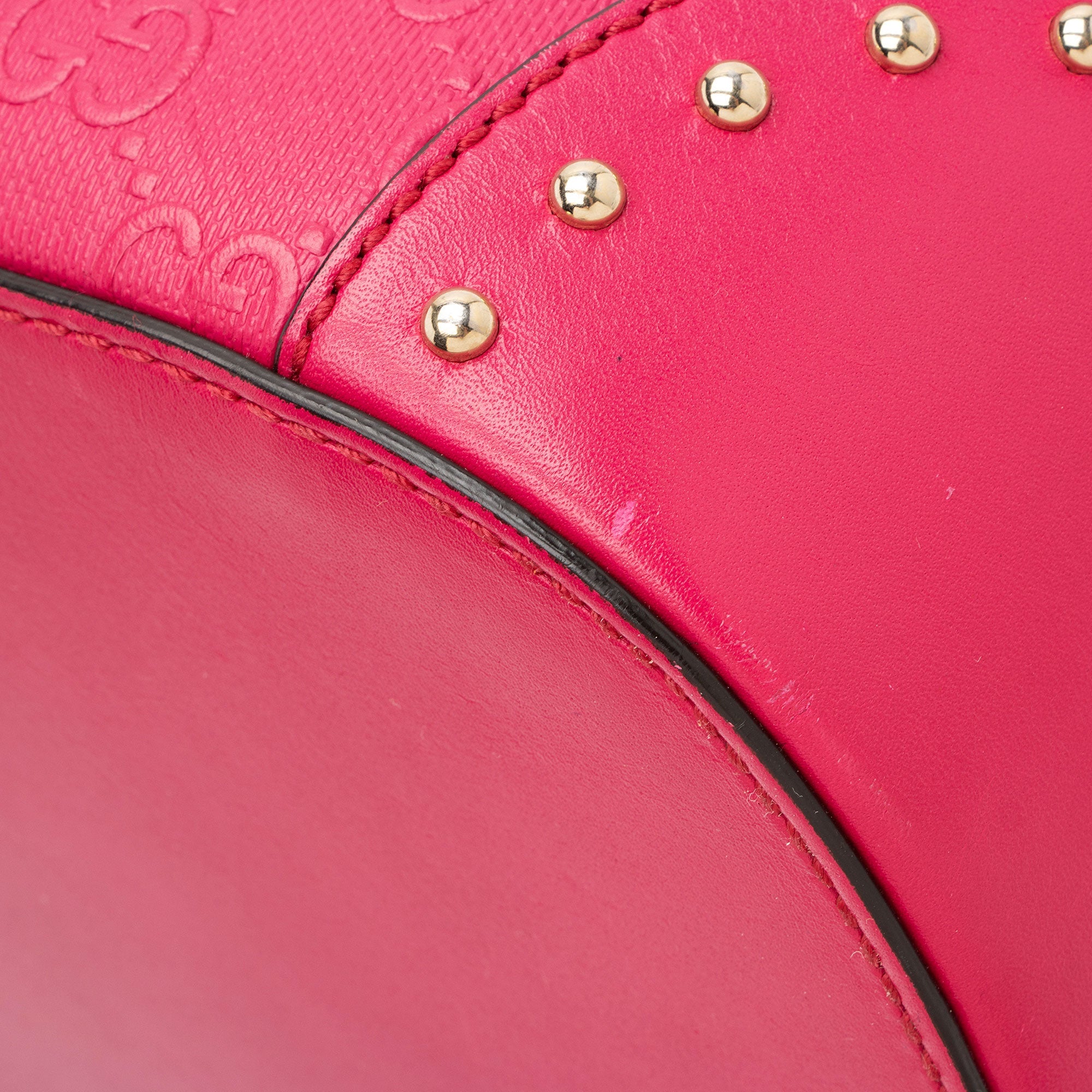 Gucci GG Debossed Leather Studded Bright Bucket Bag