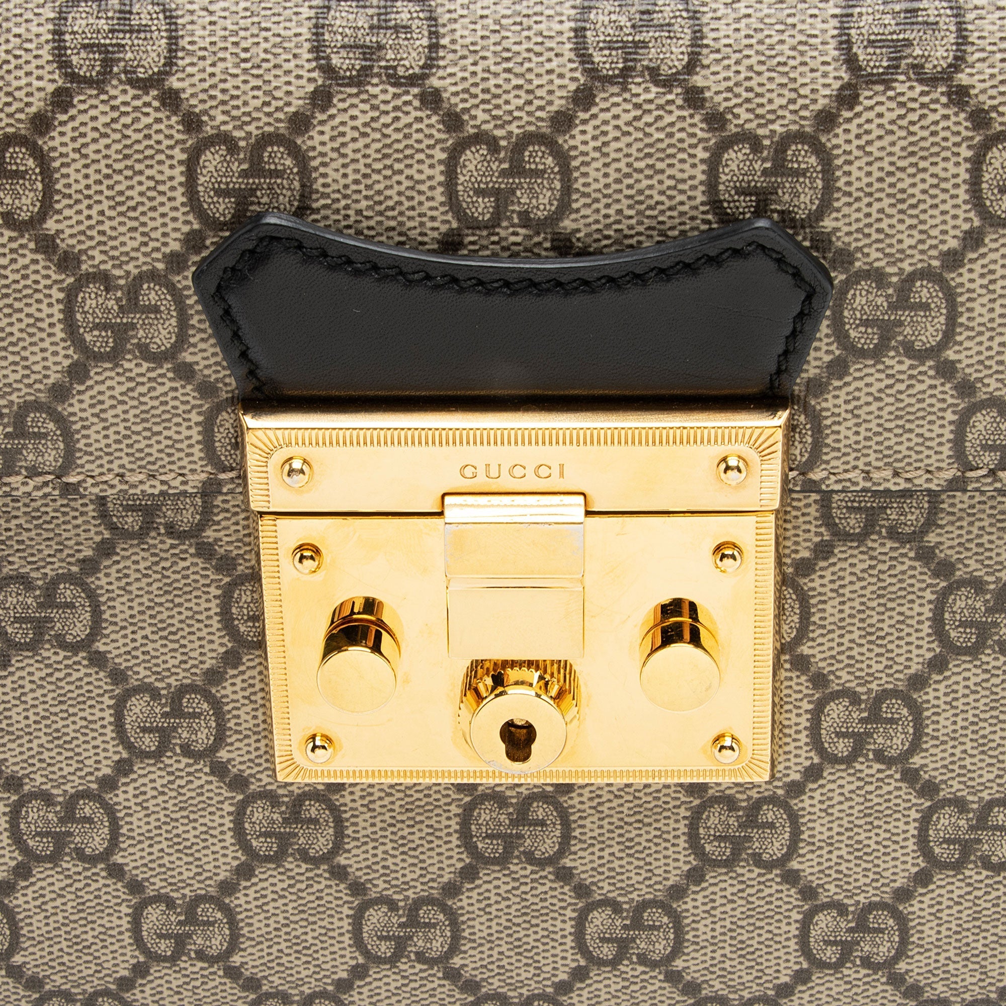 Gucci GG Supreme Bamboo Padlock Top Handle Shoulder Bag (SHF-Kwo5hy)