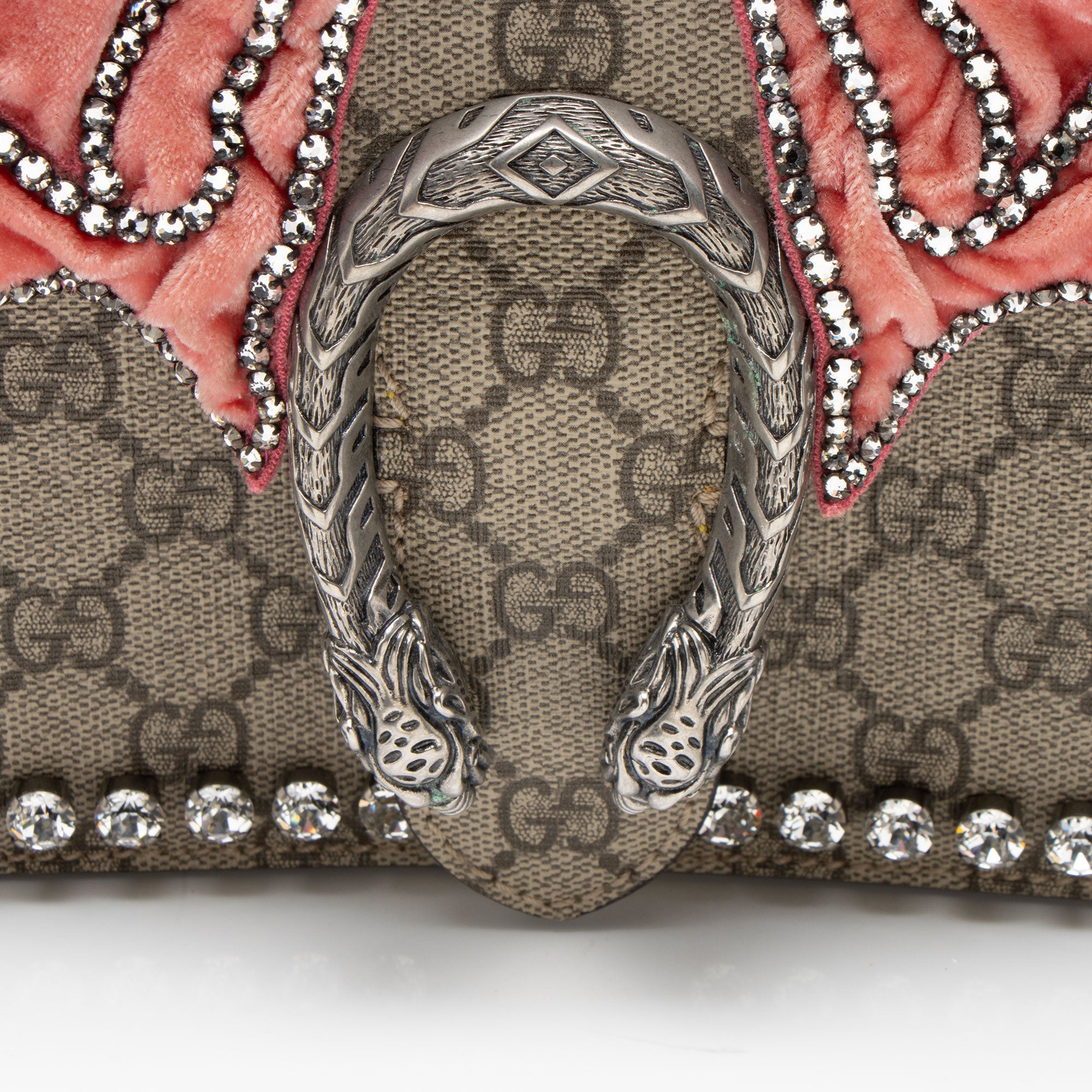Gucci GG Supreme Crystal Embellished Bow Dionysus Medium Shoulder Bag
