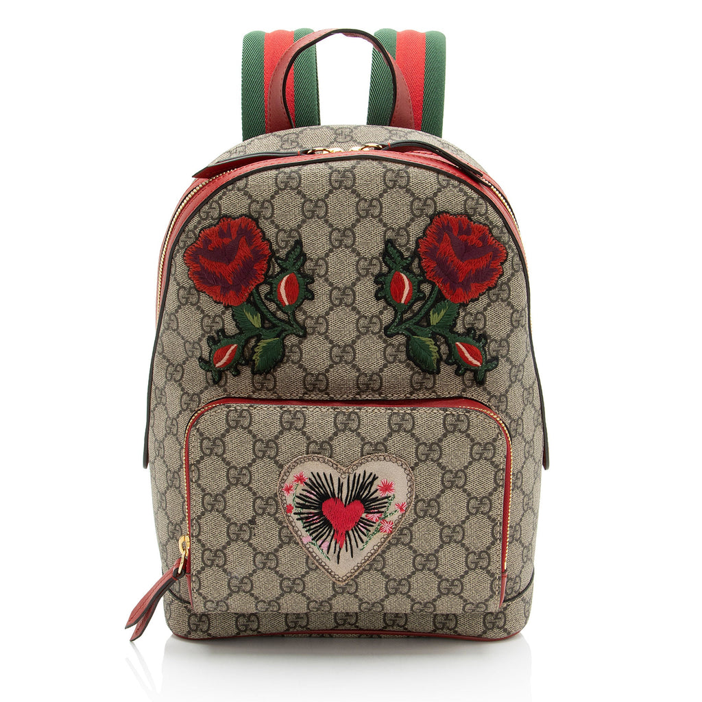 Gucci GG Supreme Embroidered Heart Roses Day Small Backpack