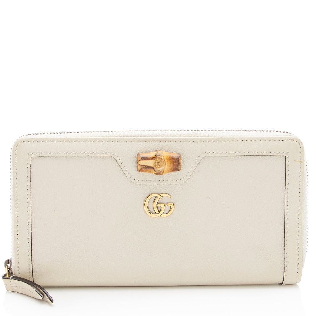 Gucci Grained Calfskin Bamboo Diana Zip Around Wallet