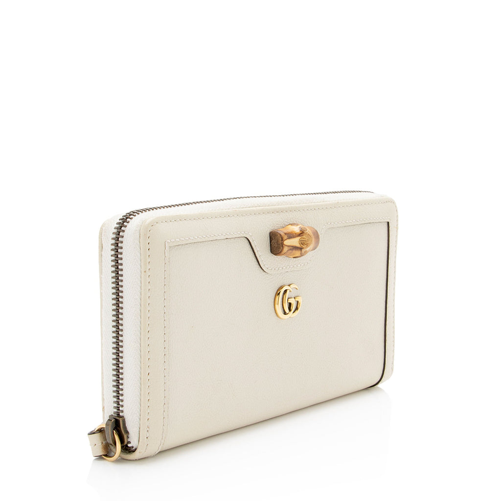 Gucci Grained Calfskin Bamboo Diana Zip Around Wallet