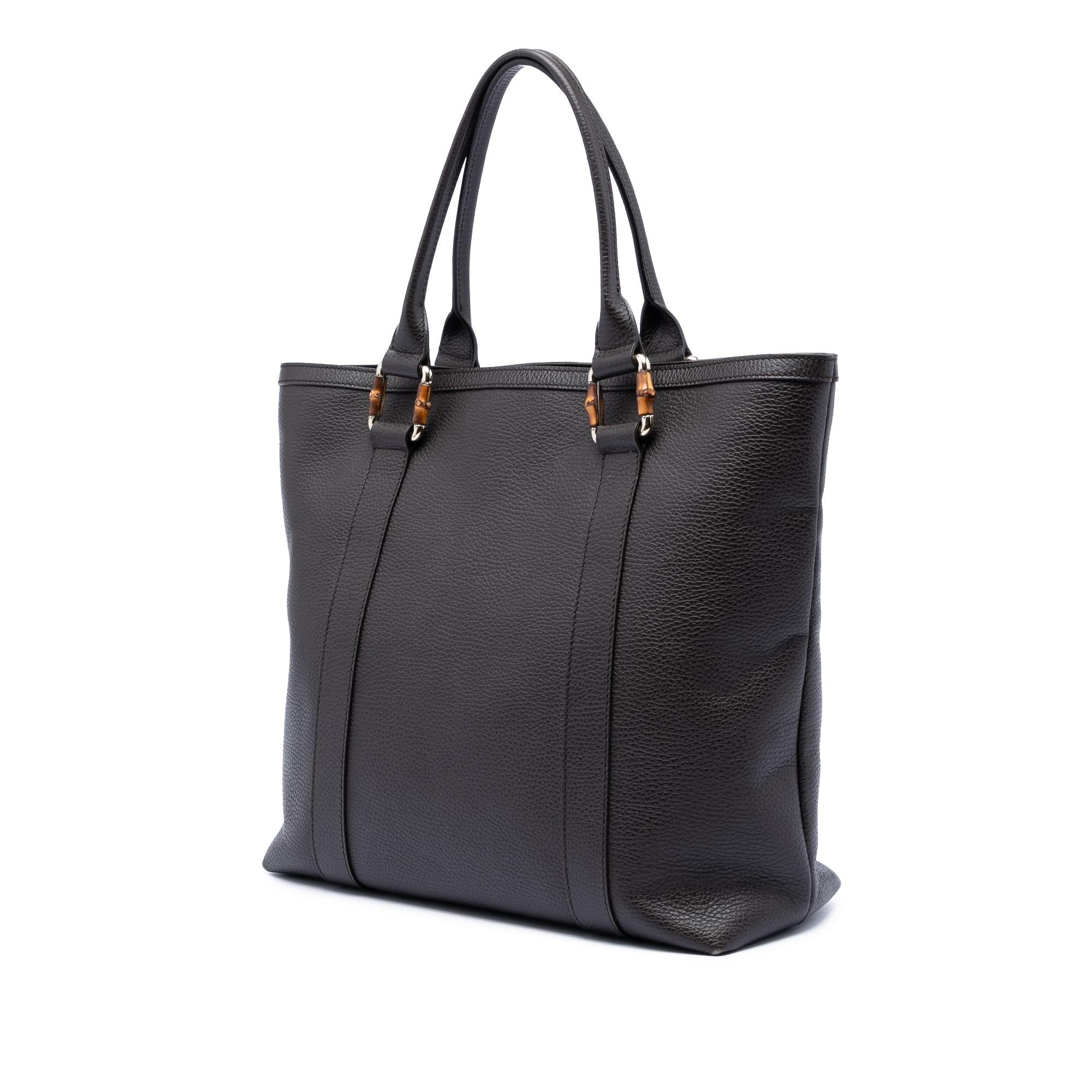 Gucci Grained Calfskin Bamboo Shopper Tote