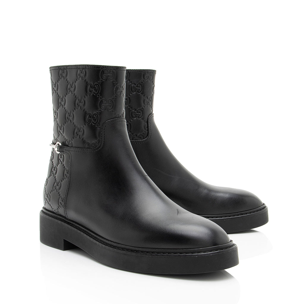 Gucci Guccissima Leather Horsebit Ankle Boots - Size 8 / 38