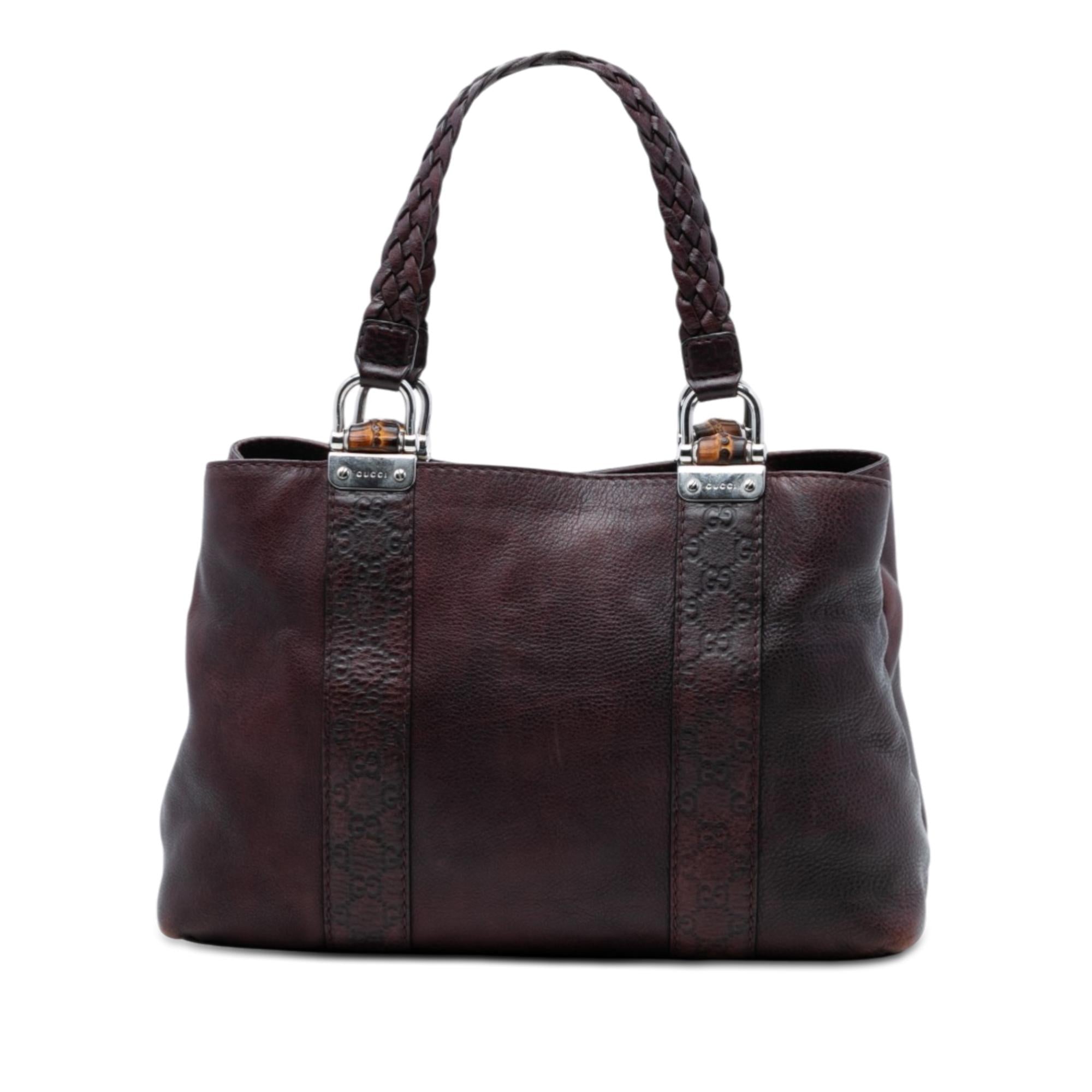 Gucci Guccissima Trimmed Leather Bamboo Libeccio Tote