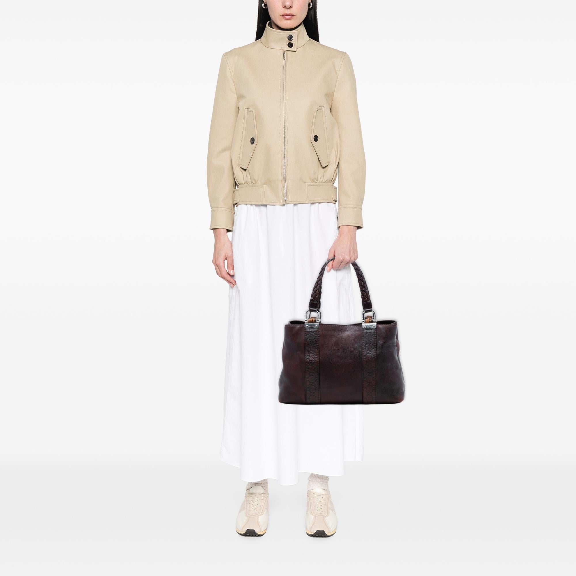 Gucci Guccissima Trimmed Leather Bamboo Libeccio Tote