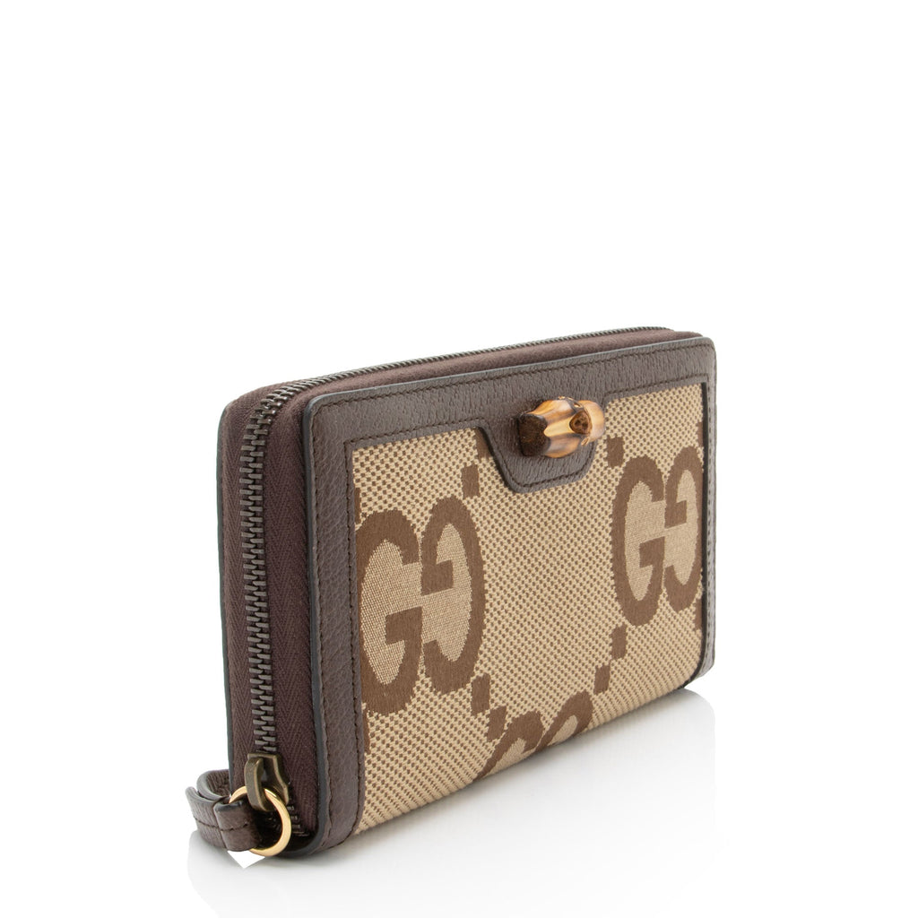 Gucci Jumbo GG Canvas Bamboo Diana Zip Around Wallet