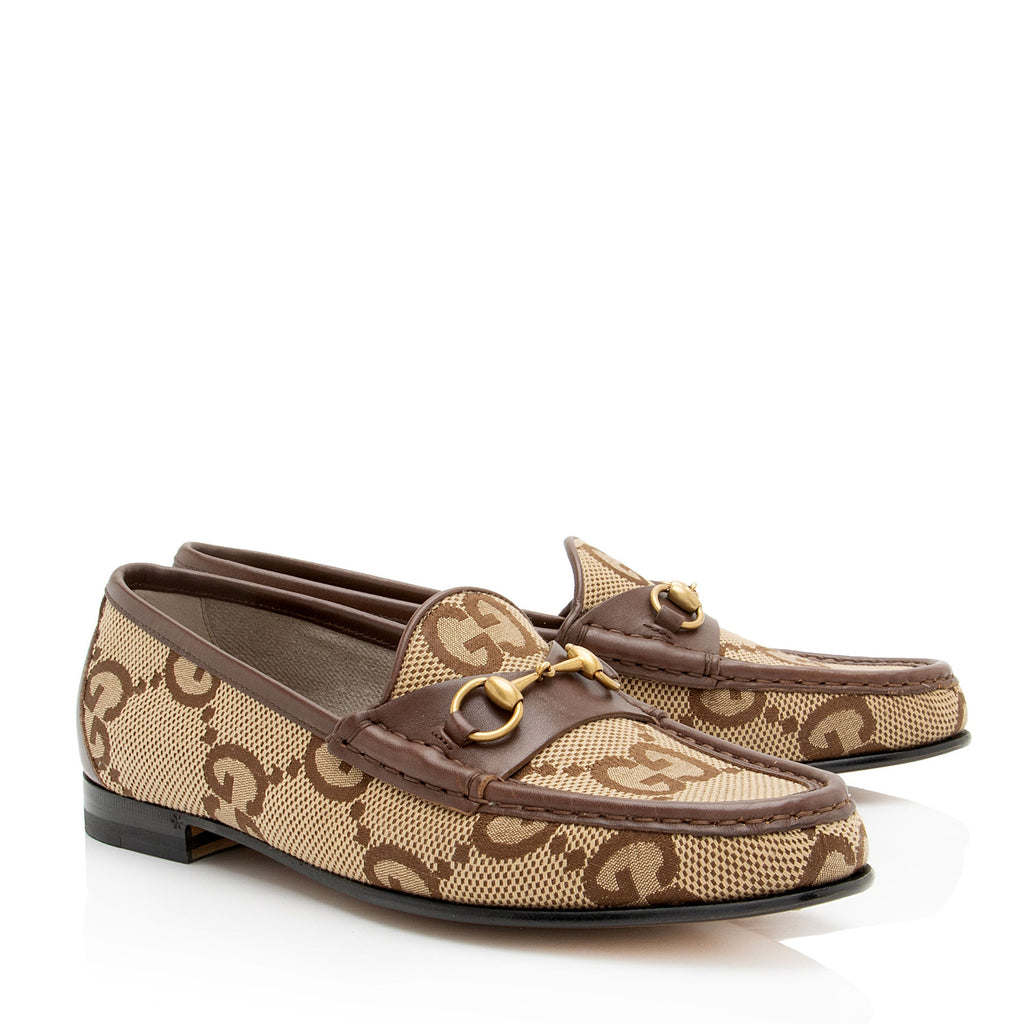 Gucci Jumbo GG Canvas Horsebit Jordaan Loafers - Size 8.5 / 38.5
