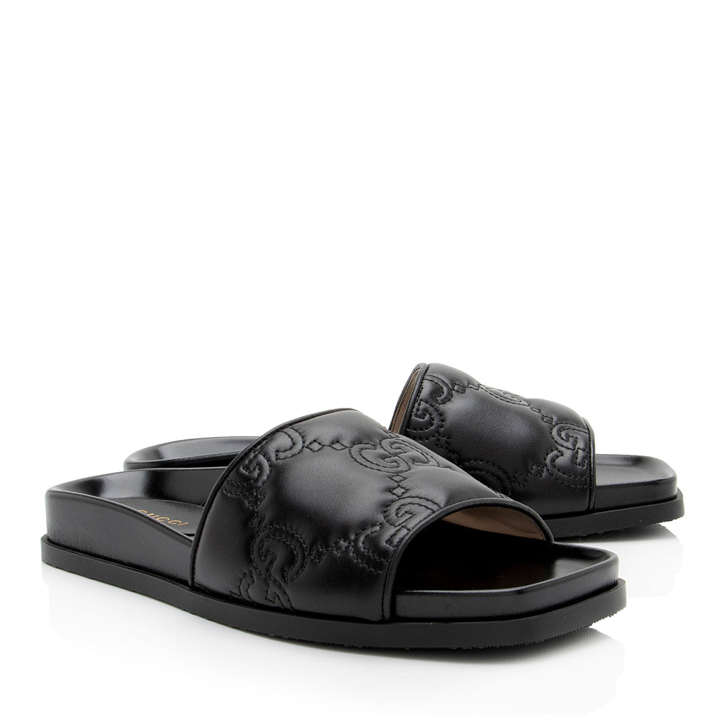 Gucci Jumbo GG Leather Slides - Size 6.5 / 36.5