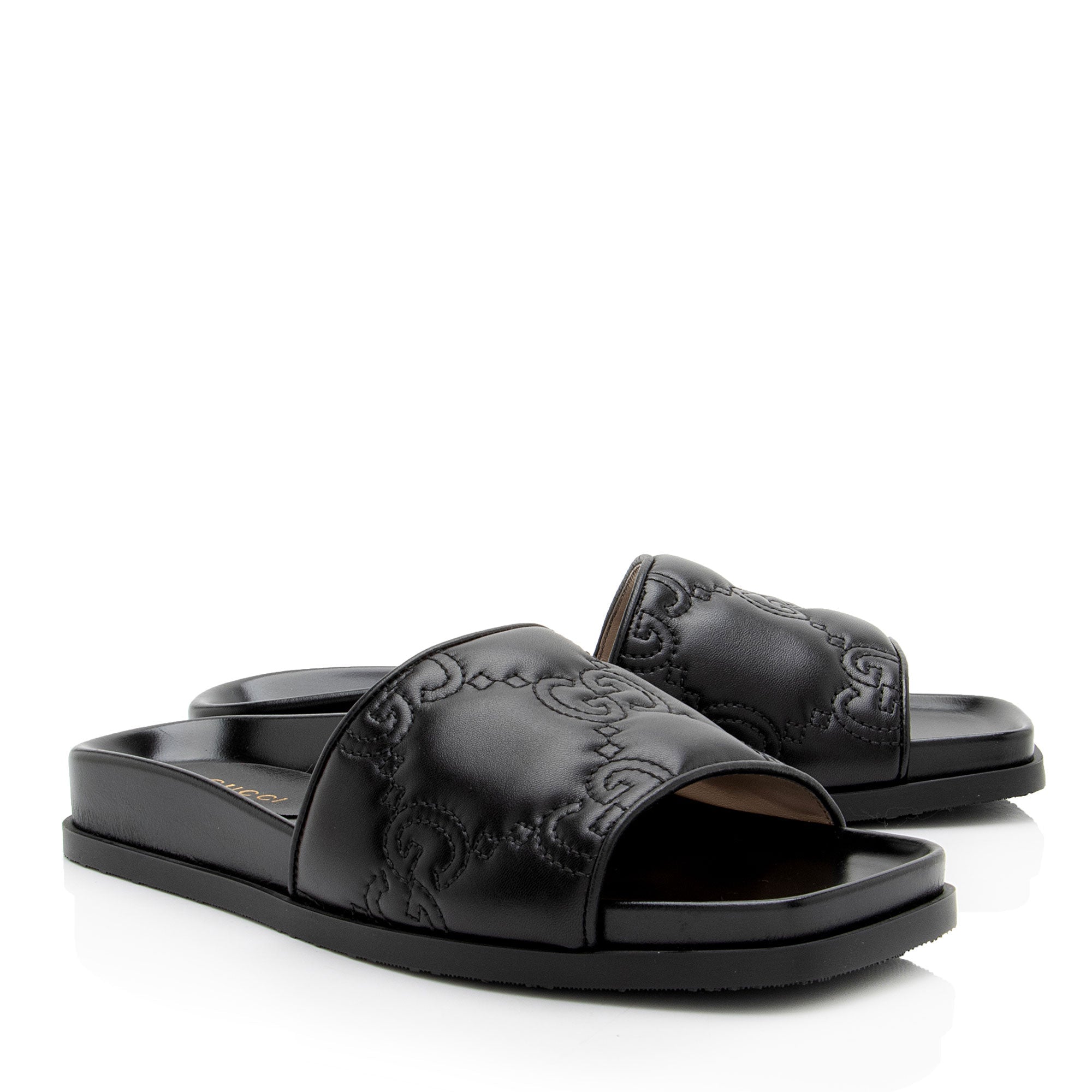 Gucci Jumbo GG Leather Slides - Size 6.5 / 36.5