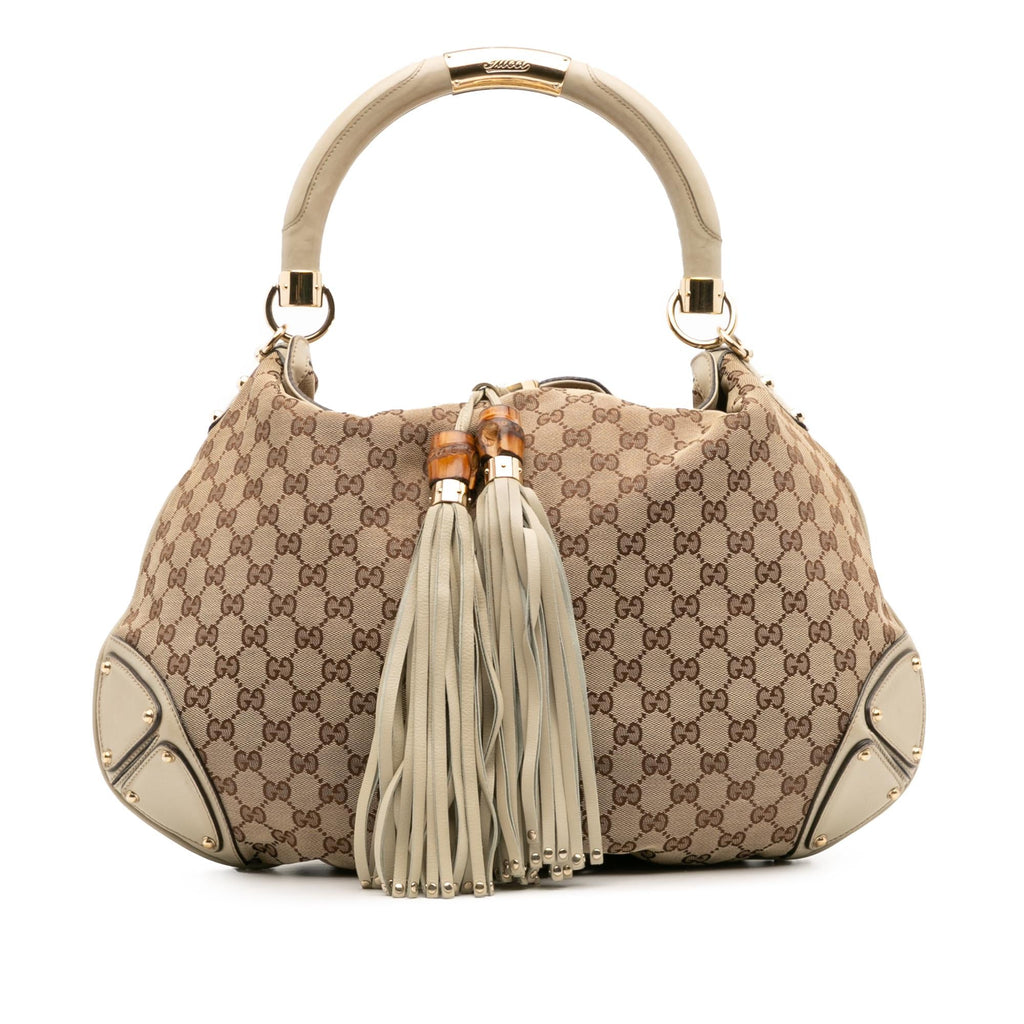 Gucci Large GG Canvas Bamboo Indy Hobo