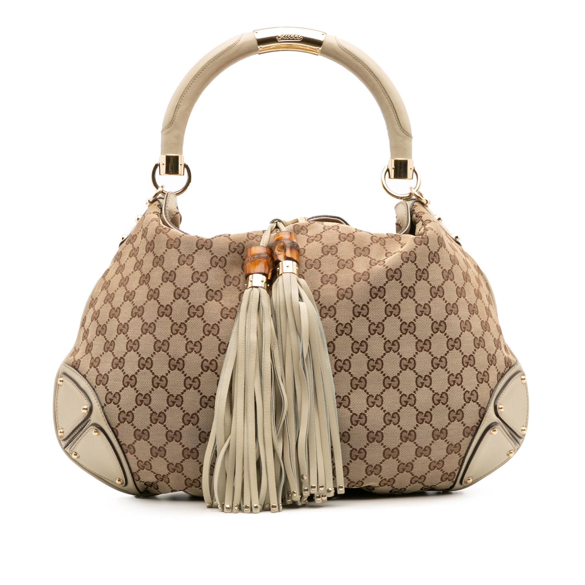 Gucci Large GG Canvas Bamboo Indy Hobo