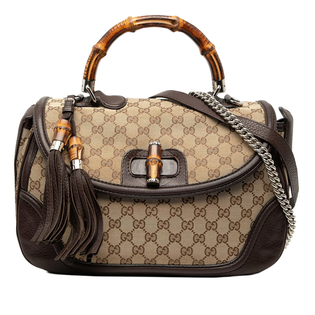 Gucci Large GG Canvas New Bamboo Top Handle Bag