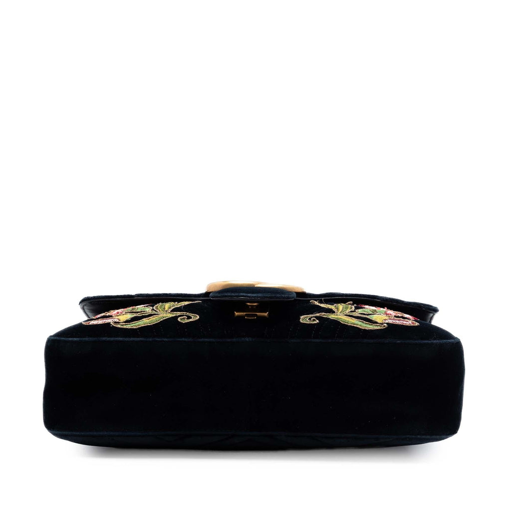Gucci Large GG Marmont Matelasse Velvet Embroidered Loved Shoulder Bag