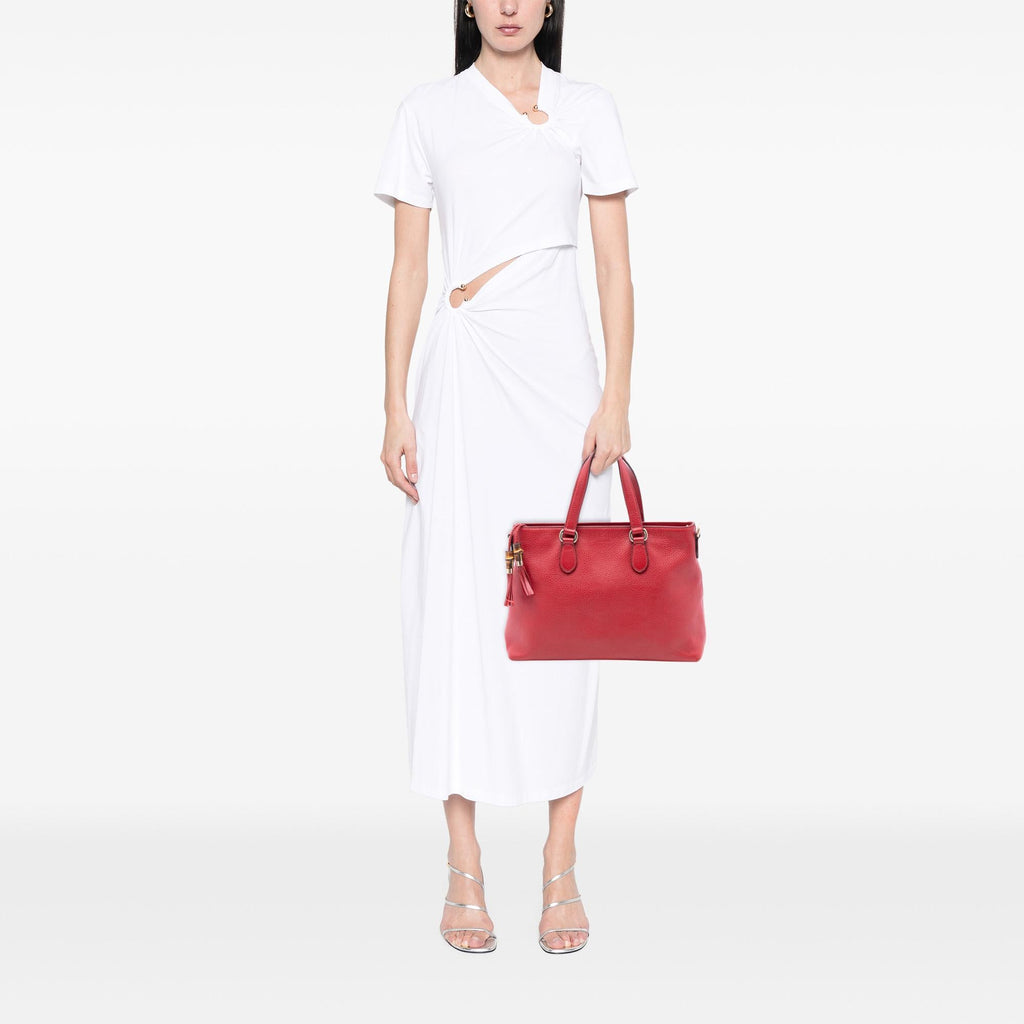 Gucci Leather Bamboo Tassel Satchel