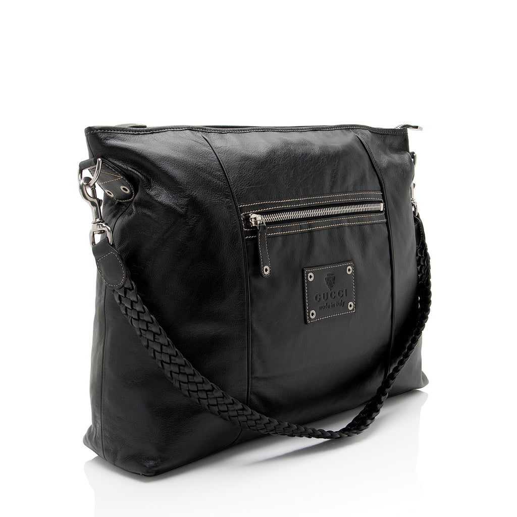 Gucci Leather Braided Large Shoulder Bag