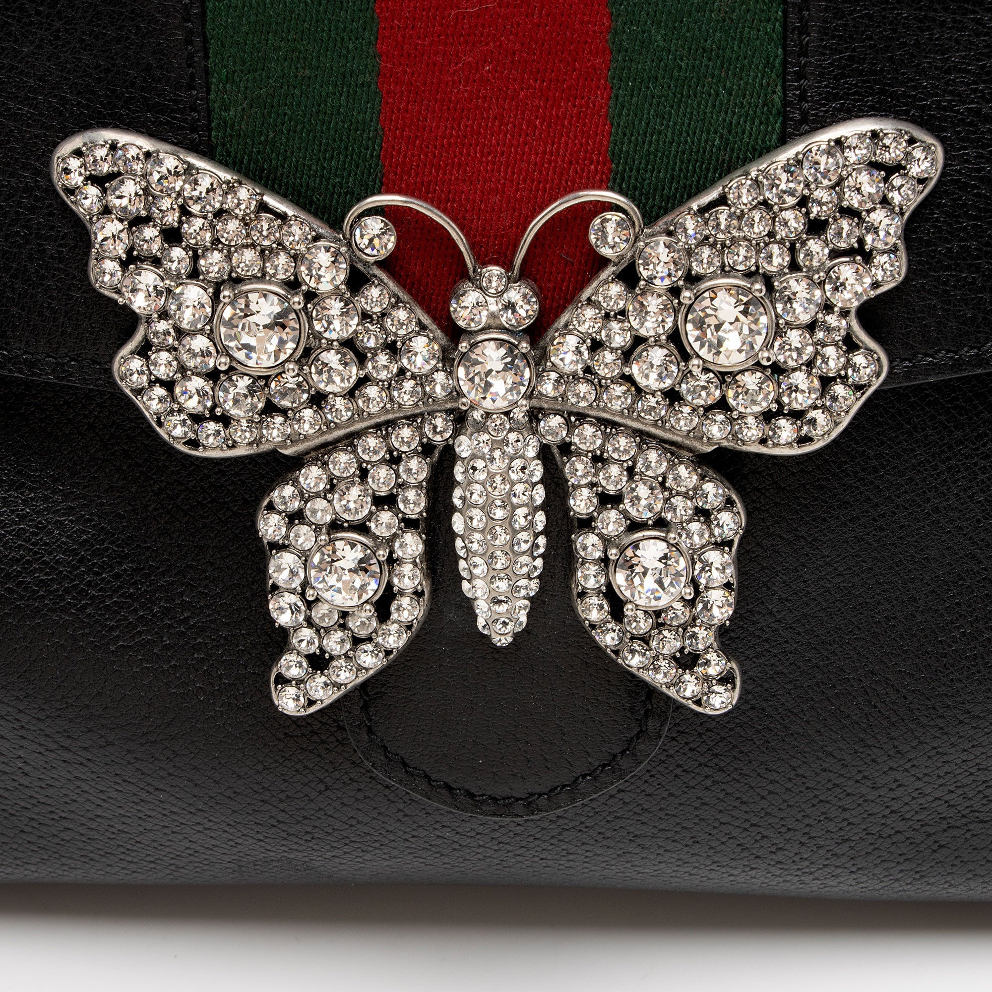 Gucci Leather Crystal Butterfly Linea Totem Top Handle