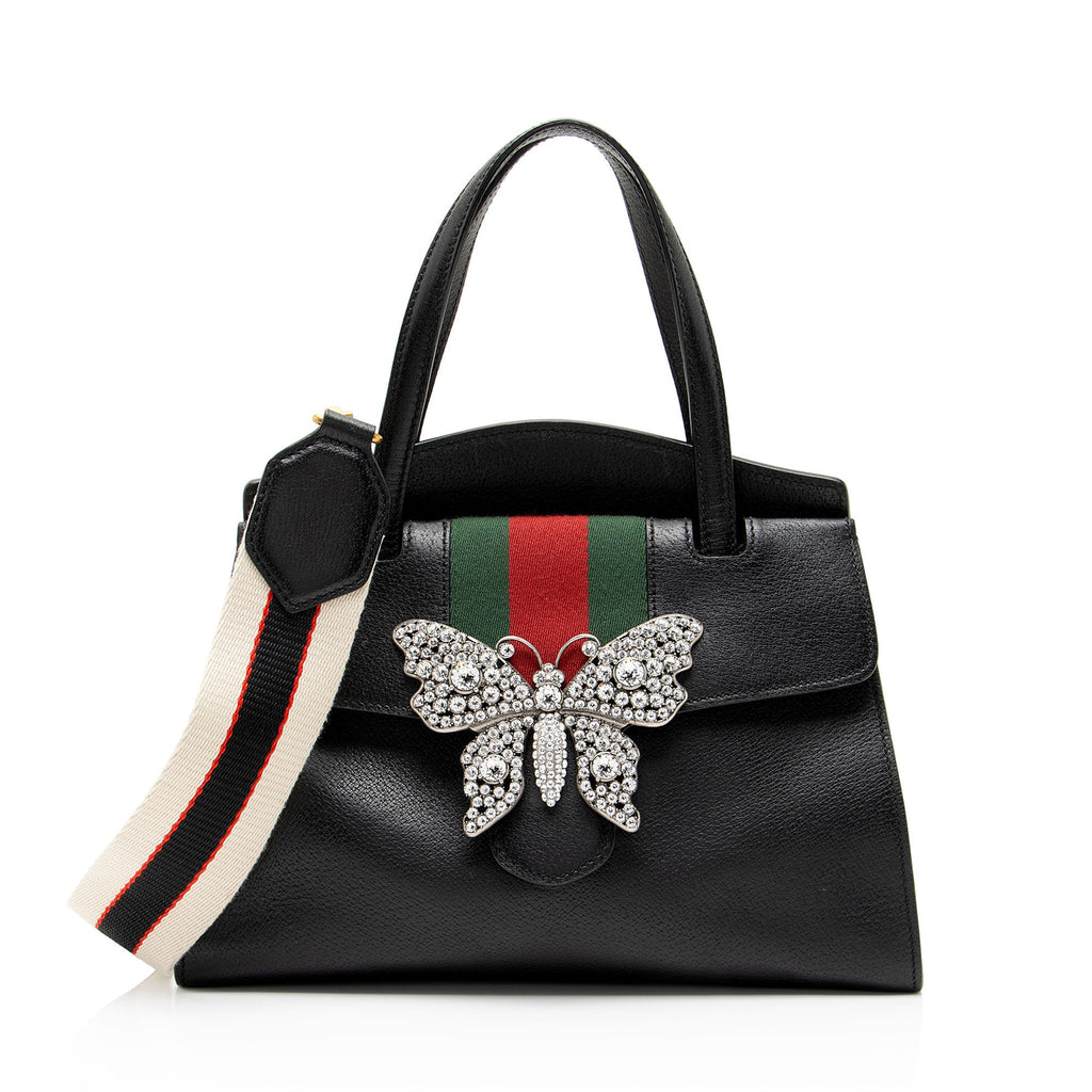 Gucci Leather Crystal Butterfly Linea Totem Top Handle